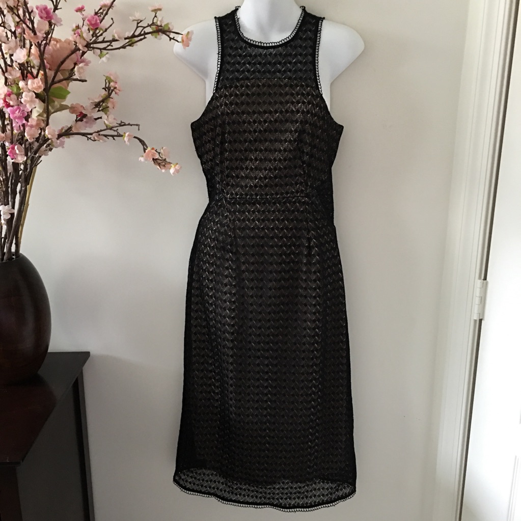 Nsr Sleeveless Black Lace Midi Sheath Dress Size M